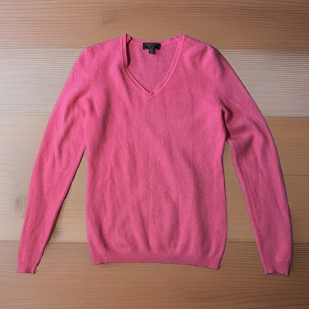 Charter Club Luxury 100% Cashmere Sweater Sz S Hot Pink V Neck Barbie Preppy
